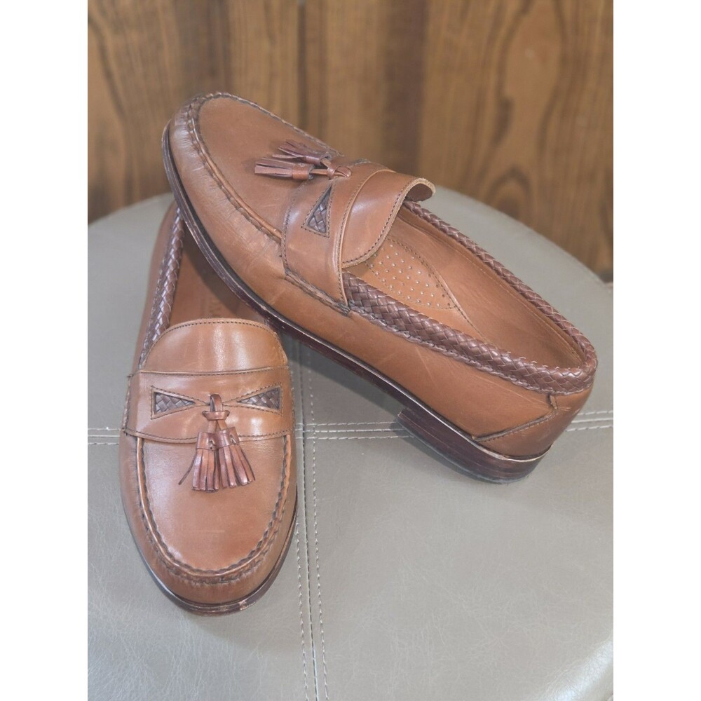Allen Edmonds Maxfield Men’s Size 9.5 Brown Leather Woven Tassel Loafers